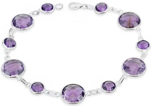 14K White Gold Bracelet with Round Shape Amethyst Gemstones 8 Inches - Picture 1 of 3