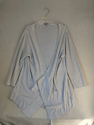Joseph A Womens Sweater 1X Gray Striped Open Front Long Sleeve 2 Pocket Cardigan - Image 1 of 4