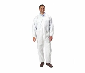 White Collared Disposable Coveralls with Elastic Cuff SMS Material 3XL 3X New - Picture 1 of 1
