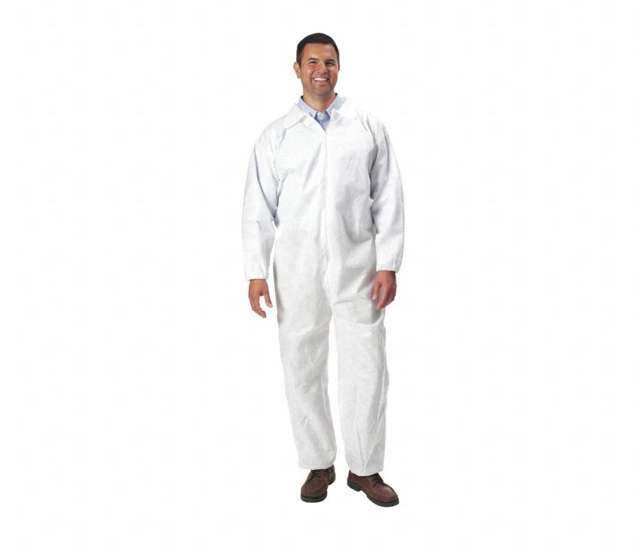 White Collared Disposable Coveralls with Elastic Cuff SMS Material 3XL 3X New - Image 1 of 1