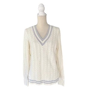 Suéter de Cricket Lauren Ralph Lauren Tejido con Cable Algodón Lino Blanco XL Cuello en V L - Imagen 1 de 7