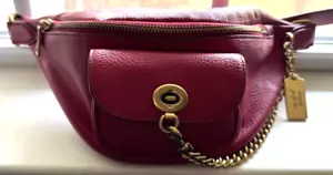 COACH X JENNIFER LOPEZ FANNY PACK RED LEATHER GOLD CHAIN WAIST BAG SIGNED - Picture 1 of 7