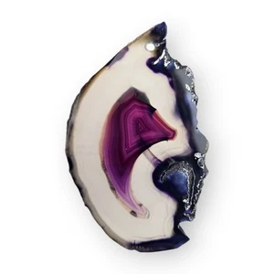 Purple Agate Slice Pendant Asymmetrical Large Multicolor Semi-Translucent 2 7/8" - Picture 1 of 12