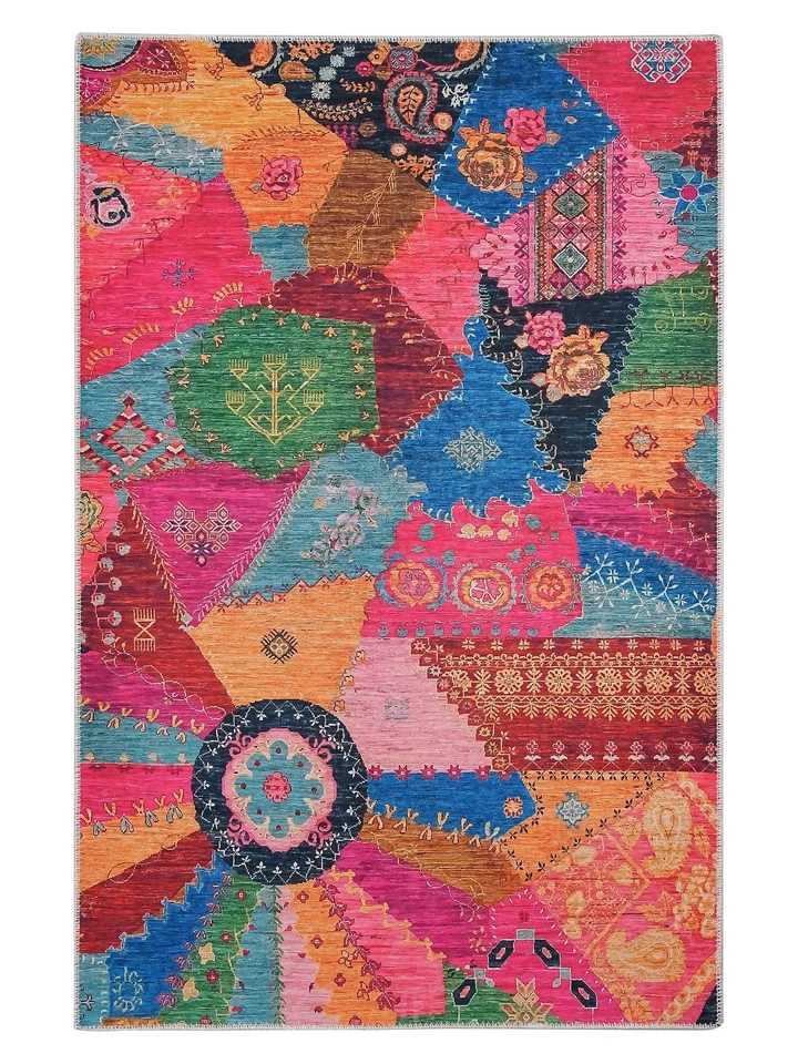 Patchwork Turkish Kilim Rug – Vintage Boho Area Rug for Living Room Home Decor - Image 1 of 4