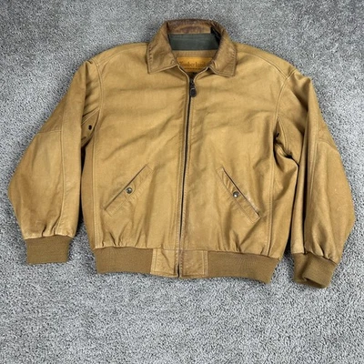 Vintage Timberland Jacket Mens Large Brown Leather Weathergear Bomber Korea 90s - Image 1 of 4