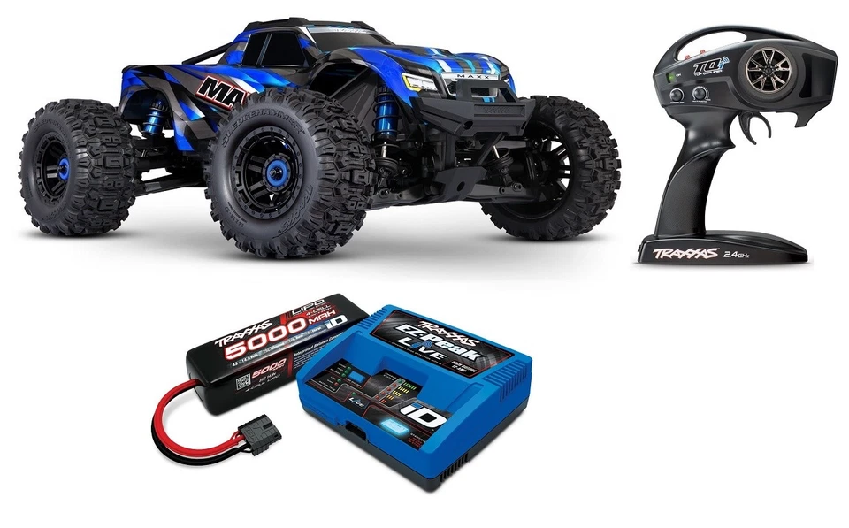 Traxxas Wide Maxx Monster Truck Blu 4S 6700 mAh Batteria Caricatore 12A RTR