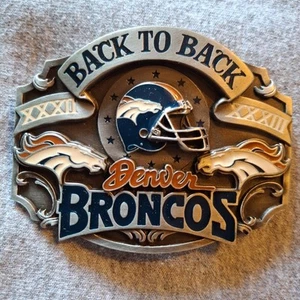 NFL DENVER BRONCOS Back to Back Pewter Enamel Belt Buckle '98 Limited Super Bowl - Picture 1 of 9