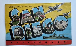 ca 1940s Postcard Greetings From San Diego CA large letters vintage linen - Picture 1 of 2