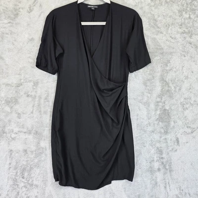 Vestido James Perse para mujer pequeño negro drapeado envolvente manga corta elástico WLP6721 Foto 1 de 4