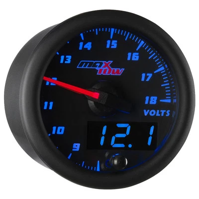52mm Black & Blue LED MaxTow Gauges Double Vision Volt Voltage Gauge Meter - Image 1 of 4