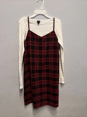 art class Girls dress Red Plaid With Long Sleeve Shirt  Size L 10/12 - Image 1 of 4