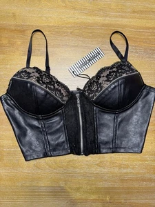 Haute Monde Lace Zip Faux Leather Corset Bra Top S - Picture 1 of 9