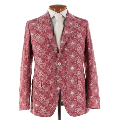 Abrigo Deportivo Belvest Nuevo con Etiquetas Algodón Talla 50R (40R EE. UU.) Rojo con Blanco Bordado Floral Foto 1 de 4