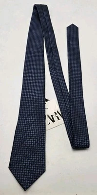 Corbata ajustada para hombre ZARA azul marino 100 % seda tejida con estampado de diamantes nueva con etiquetas Foto 1 de 4
