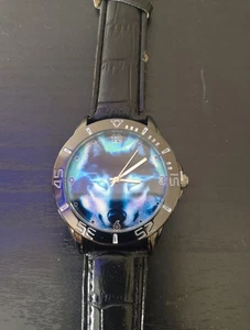Reloj Hombre Correa Cuero Negro, Cuadrante Bloque Cara Lobo - Imagen 1 de 4