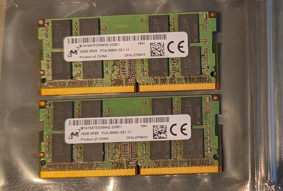 32GB (2x16GB) PC4-21300 DDR4-2666MHz 2Rx8 Non-ECC Micron MTA16ATF2G64HZ-2G6E1 - Image 1 of 1