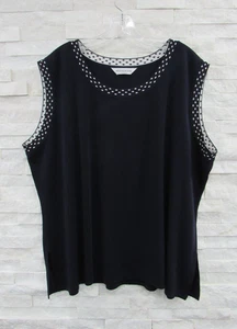 Exclusively Misook Navy Blue White Polka Dot Trim Solid Washable Tank Top 3X - Picture 1 of 5