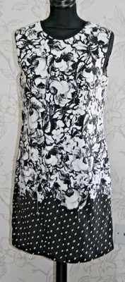 ERDEM A-Line Shift Dress Cotton Zip V-Back Floral/Polka Dot Black/White UK10/S. - Image 1 of 4