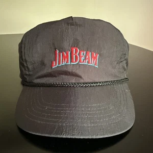 Cappello Berretto Snapback Vintage JIM BEAM Anni 90 Retrò Nero Liquore Nylon Corda - Foto 1 di 7