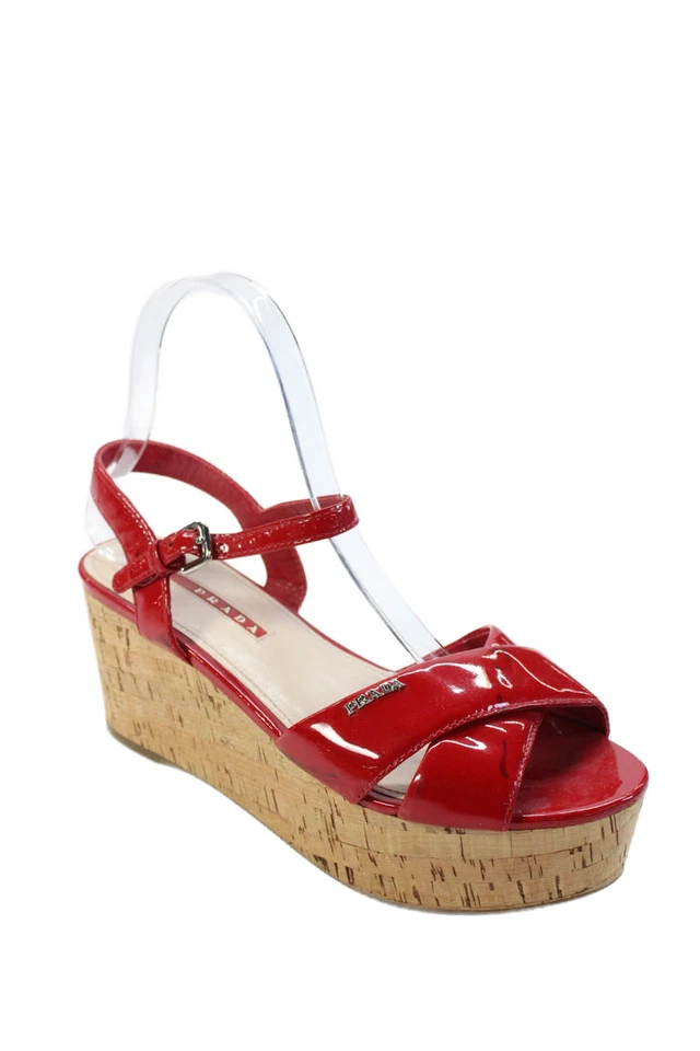 Sandalias Prada Sport para mujer tacón de cuña plataforma correa al tobillo rojas talla 37,5 Foto 1 de 4