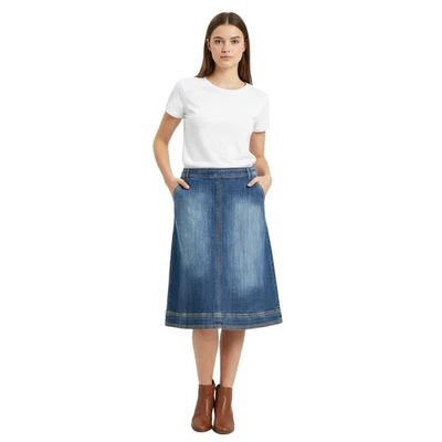 Falda Boden para mujer 10L azul denim desteñida línea A bolsillos delanteros Western Country Foto 1 de 4