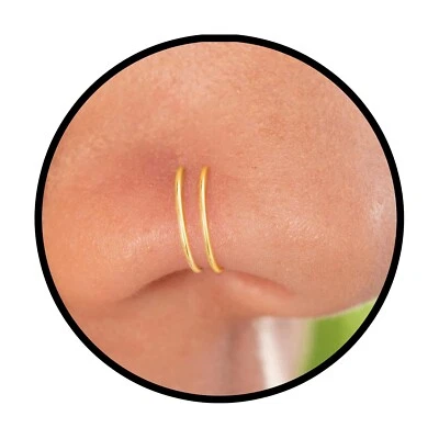 Aro anillo nariz doble espiral hecho a mano oro 14K - Elegante joyería piercing nariz Foto 1 de 4