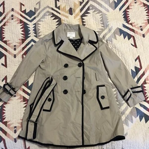 Kate Spade Girls’ Top Liner Double Breasted Trench Coat Khaki/ Black Sz M - Picture 1 of 5