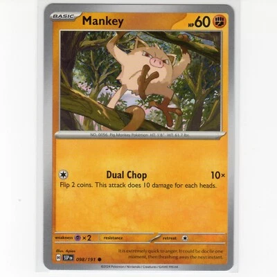 Pokémon TCG Mankey 098/191 Sv08: Surging Sparks Regular Common Card EN-NM 2024 - Image 1 of 3