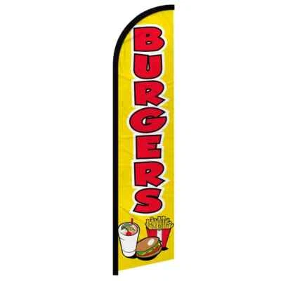Burgers Windless Full Sleeve Advertising Burgers Fair Food Truck Banner Flag - Image 1 of 4