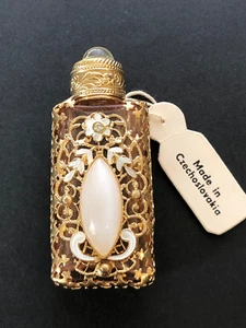 Vintage 1980er Tschechischer Schmuck Emaille Parfum Flakon Neu aus altem Lagerbestand... Glas Mondstein Steine - Bild 1 von 6
