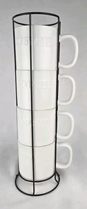 Set of 4 Heartland Hive White Stacking Cups Mugs With Wire Rack Large 15oz. - Picture 1 of 4