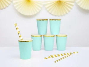 Neuwertig grün und gold Papier Party Tassen - 6er Pack - Bild 1 von 4