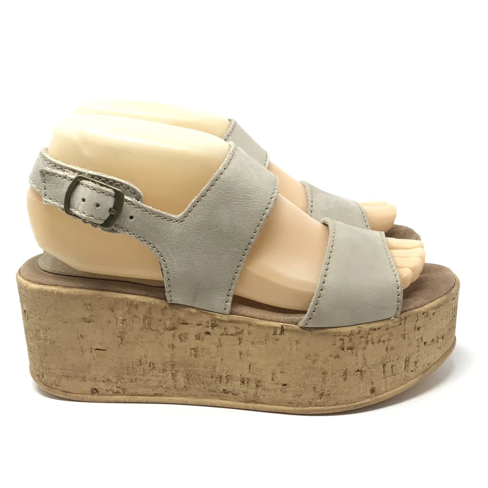Sandalias de tacón de cuña con plataforma natural beige hueso SBICCA para mujer correa de cuero 9 Foto 1 de 4