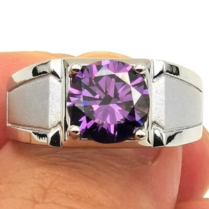 3ct Big Stone Men Ring 925 Silver Band Round Cubic Zirconia Daily Jewelry - Picture 1 of 12