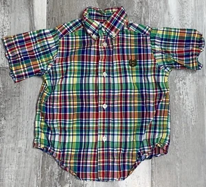 Chaps Boy’s Size 2T Madras Checked Short Sleeve Button Down Shirt - Picture 1 of 6