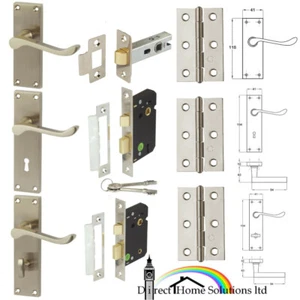 Hafele Nickel Scroll Lever Handles Latch Lock Bathroom Pack & Butt Hinges Set - Picture 1 of 15
