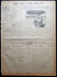 1909 Newspaper Front Page - Glenn Curtiss World Record at Bethany Aviation Meet - Picture 1 of 4