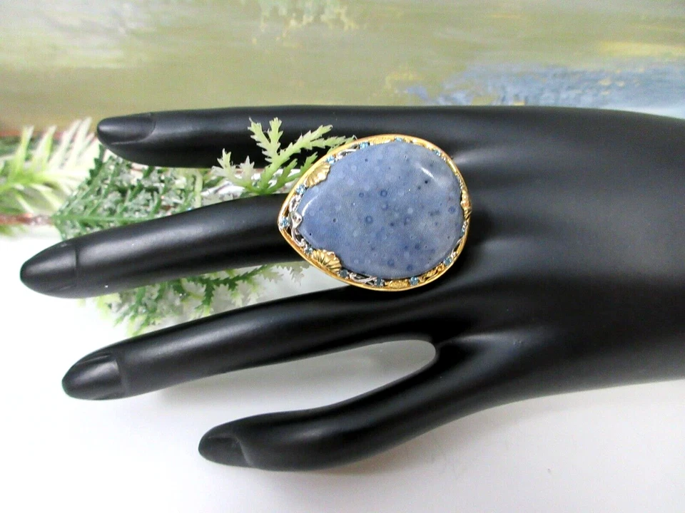 Anillo Michael Valitutti Plata de Ley Oro 18K Coral Azul Talla 10 Nuevo con Etiquetas Foto 1 de 4