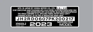 ETIQUETA TUBO DE DIRECCIÓN HONDA XL650L2 / CALCOMANÍA REPRO - Imagen 1 de 1