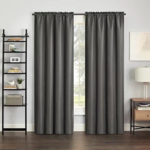 Eclipse Samara Blackout Rod Pocket Single Curtain Panel, Pewter, 42" W x 95" L - Picture 1 of 5