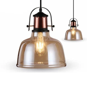 Lampadario con Portalampada E27 Vintage in Metallo + Vetro Ambrato - Foto 1 di 1