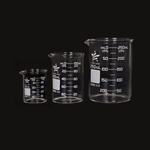 Beaker Glass Measuring Low Form Beaker Set 50ml 100ml 250ml Glass Graduated B...