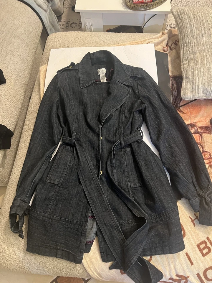 Emma James Womans Denim Jean Belted Jacket Size L Has Pockets - Image 1 of 4
