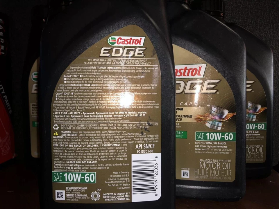 Aceite de motor 9 cuartos Castrol Edge Euro Car 10w60 para BMW M3 M5 M6 Z3M Z4M Z8 Foto 1 de 4