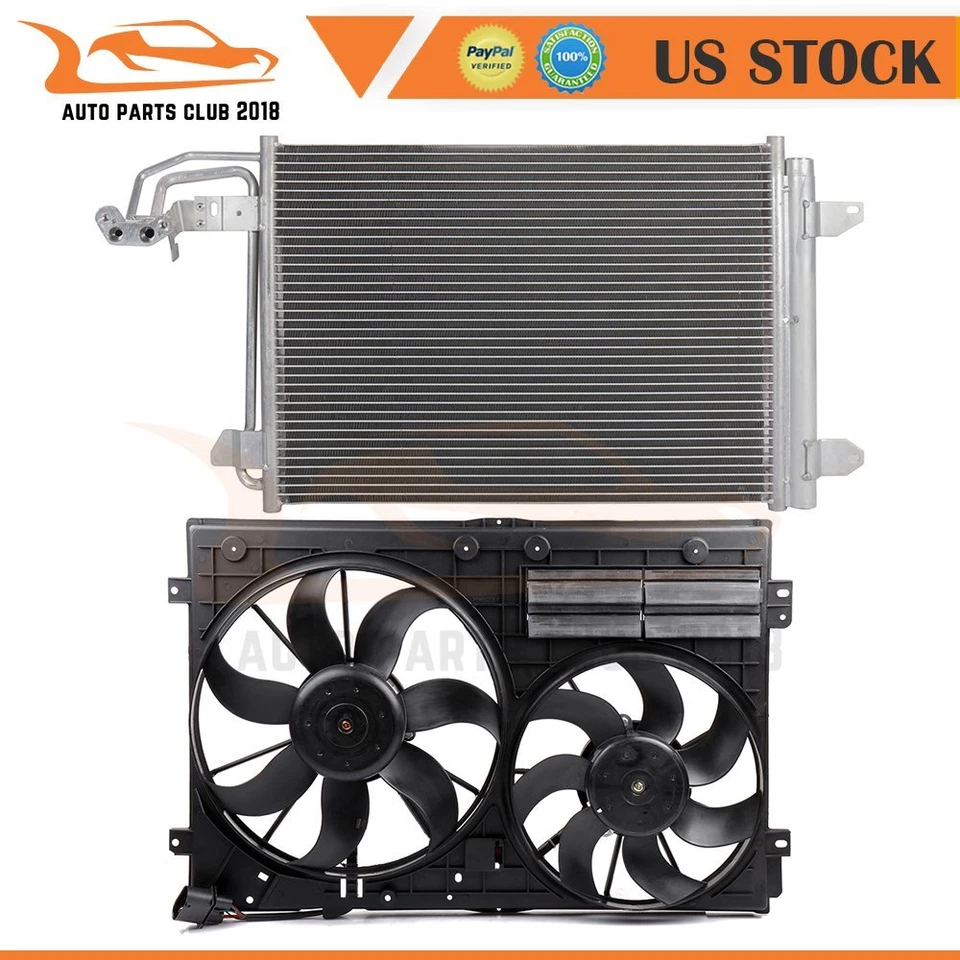 Automotive AC Condenser and Cooling Fan Assembly Fit for 2008-2009 Audi TT - Image 1 of 4