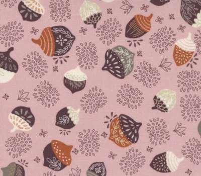 SLOW STROLL 3 yds Moda Fabric quilting fall sewing acorns pink shabby 45542-12 - Image 1 of 3