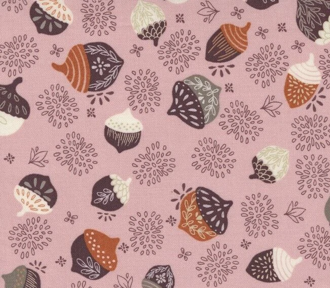 SLOW STROLL 3 yds Moda Fabric quilting fall sewing acorns pink shabby 45542-12 - Image 1 of 3
