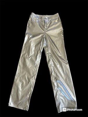 Pantalones de vestir para mujer H&M 4 satinados de pierna recta ajustada ligeros gris plateado Foto 1 de 4