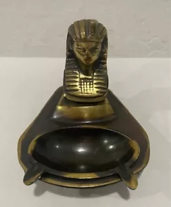 Vintage Brass Egyptian Sphinx Pharaoh Ashtray Incense Burner - Picture 1 of 9