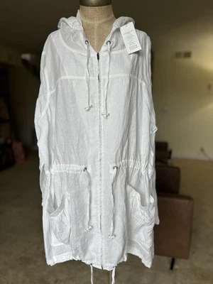 NEW Eileen Fisher Woman White Irish Linen Anorak Long Jacket Sz 3X NWT $198 - Image 1 of 4